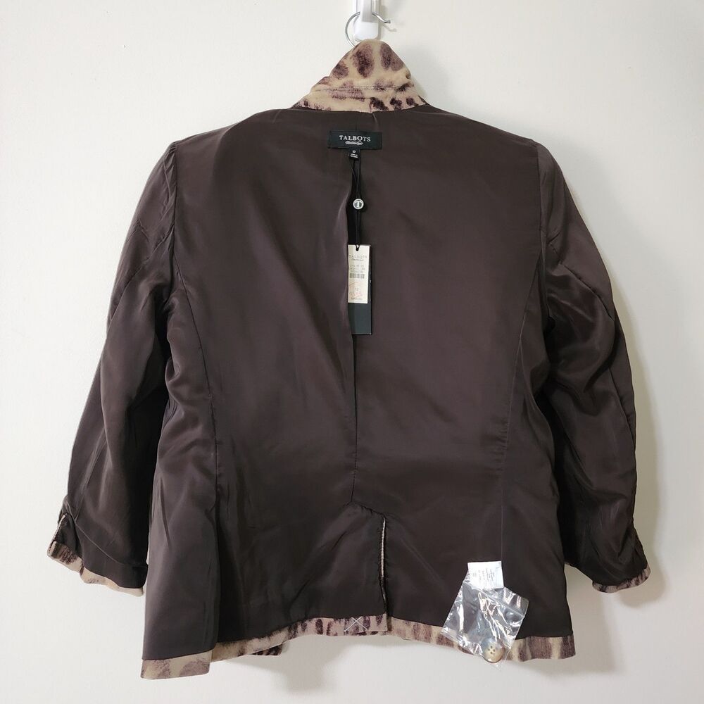 NWT $189 Talbots Womens Fuzzy Animal Print 3/4 Sleeve Jacket beige Brown Size 12 - Picture 5 of 7